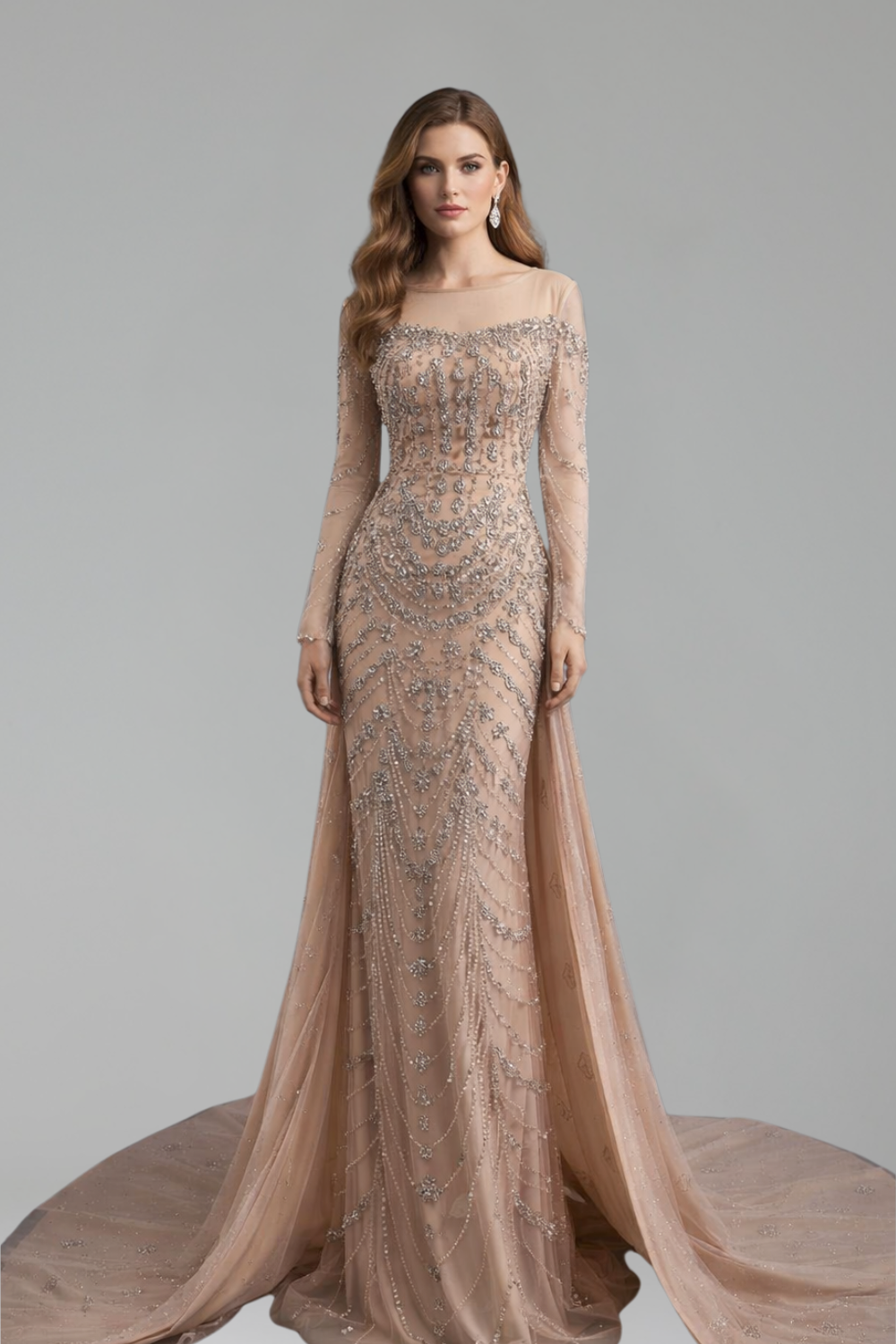 Beaded Long-Sleeve Dress-Larosabride