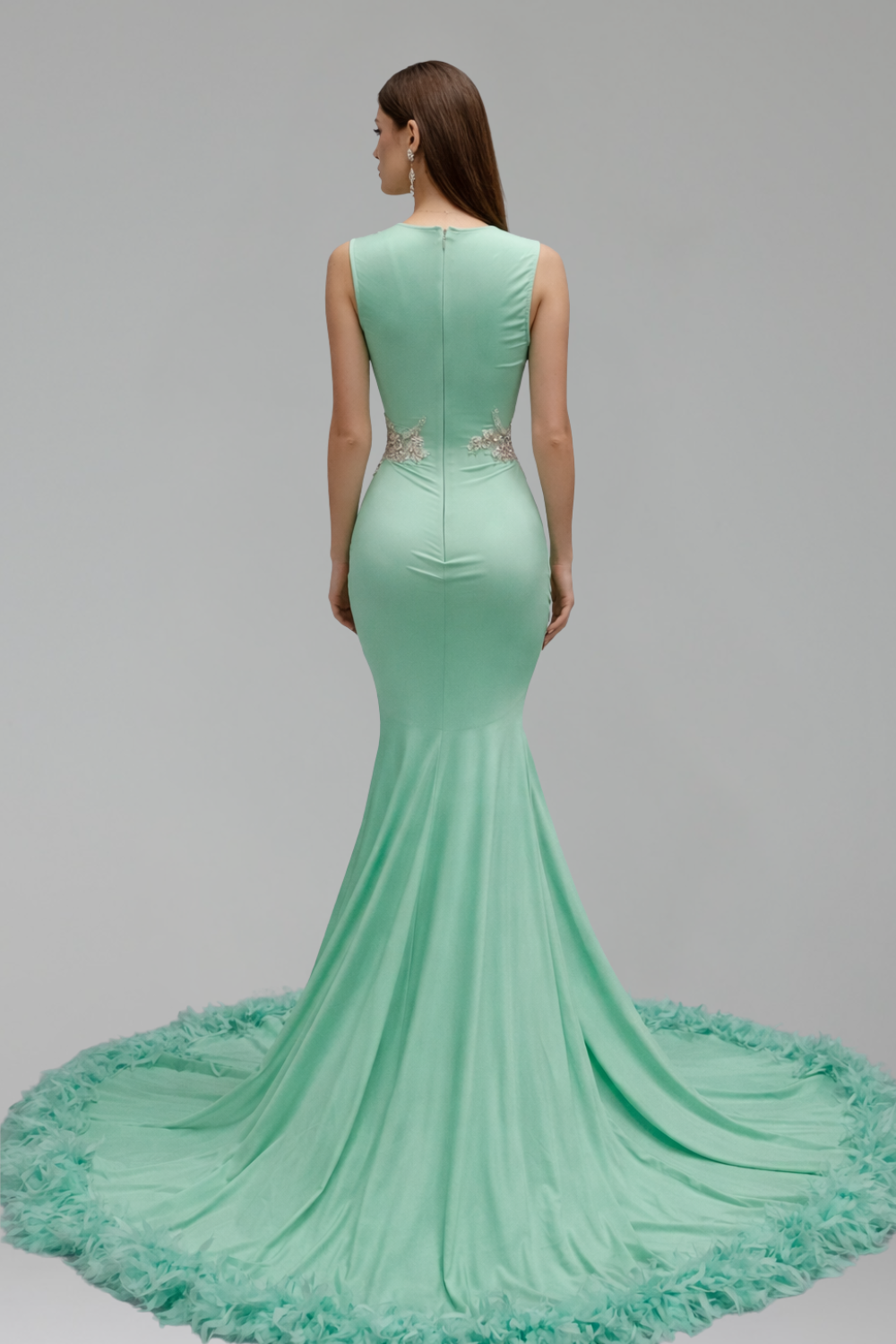 Mermaid Dress with Feather Trim - LAROSABRIDE