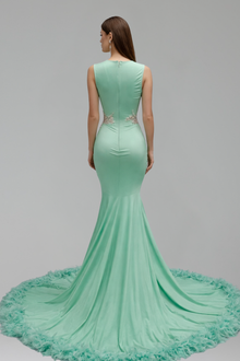 Mermaid Dress with Feather Trim - LAROSABRIDE