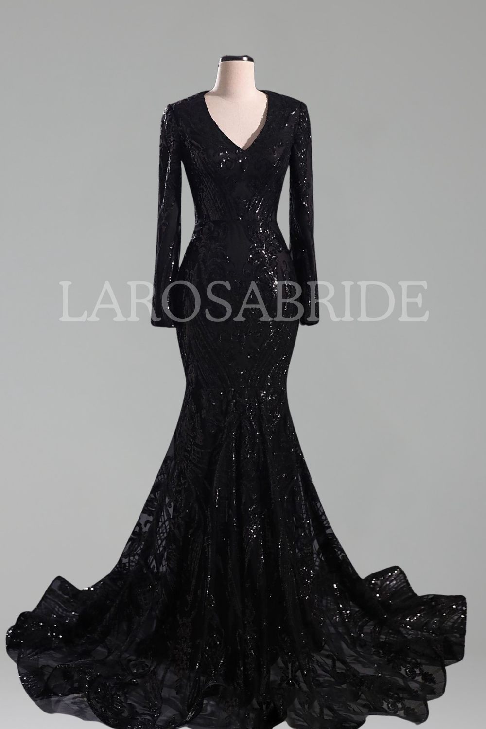 Long-Sleeve Sequin Mermaid Gown-Larosabride