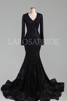 Long-Sleeve Sequin Mermaid Gown-Larosabride