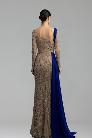Royal-Blue Draped Crystal Gown-Larosabride
