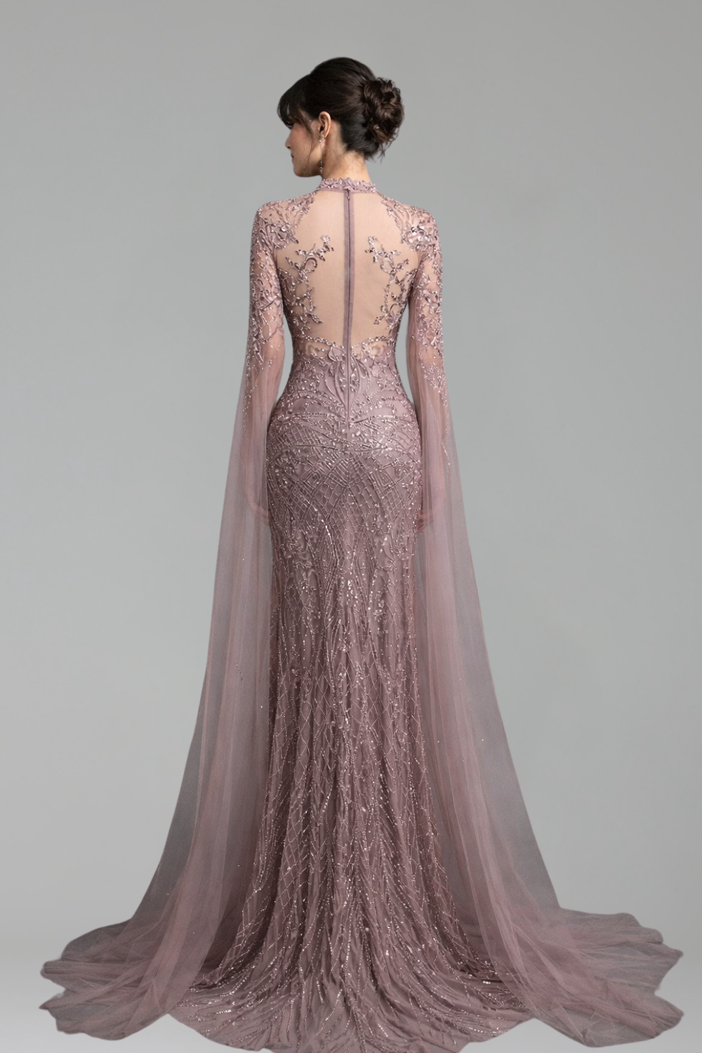 Beaded Cape Mermaid Dress - LAROSABRIDE
