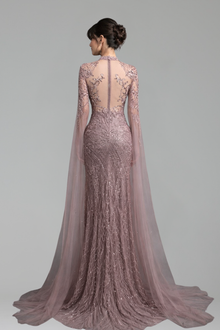 Beaded Cape Mermaid Dress - LAROSABRIDE