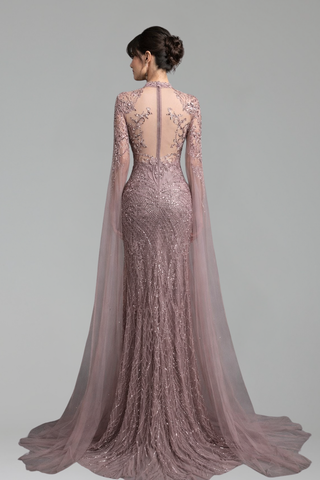 Beaded Cape Mermaid Dress - LAROSABRIDE