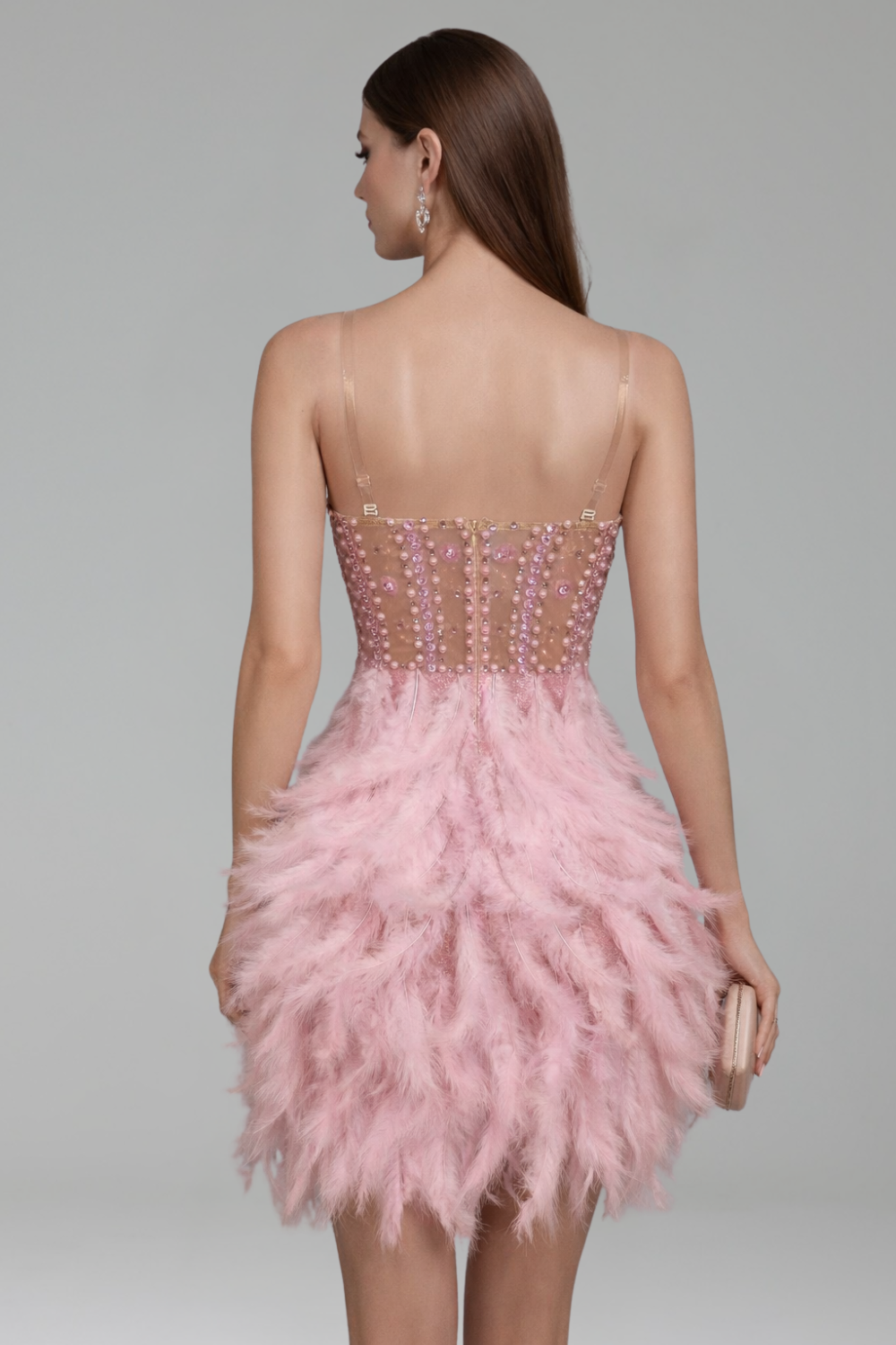 Crystal Feather Strapless Mini Dress - LAROSABRIDE