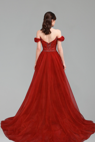 Beaded Overskirt Split Dress - LAROSABRIDE