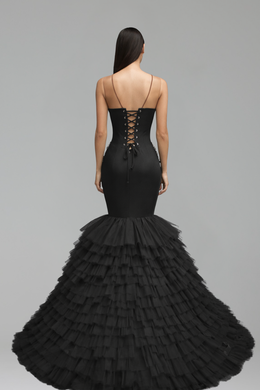 Beaded Ruffle Mermaid Evening Dress - LAROSABRIDE