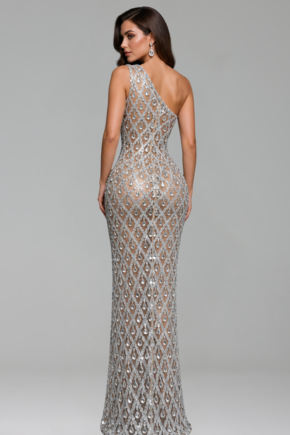 One Shoulder Embellished High Slit Dress - LAROSABRIDE