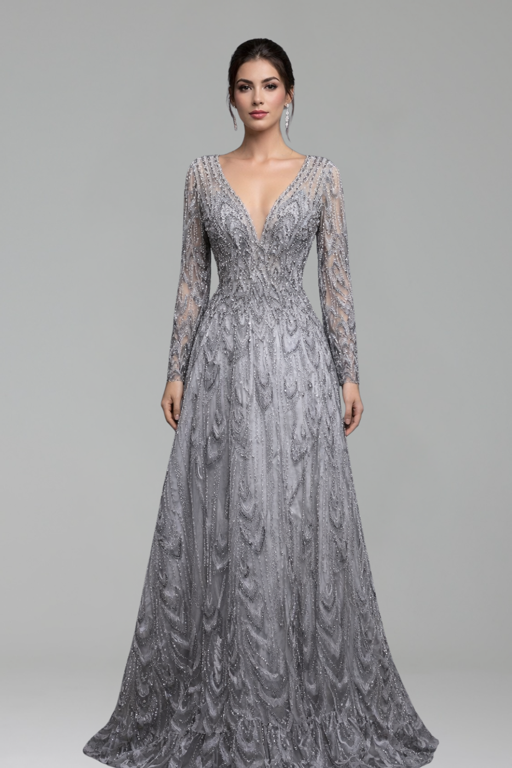 Lace Beaded A-Line Gown - LAROSABRIDE