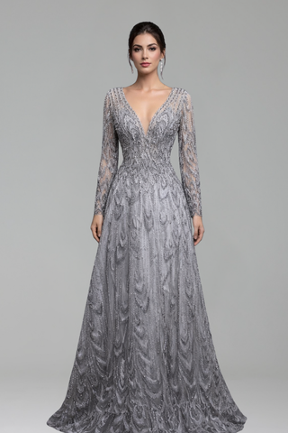 Lace Beaded A-Line Gown - LAROSABRIDE