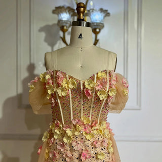 Ships in 2 to 5 Days - 2025 Customized Nude Floral Beaded Off-Shoulder Corset Evening Dress with Overskirt – For Formal Occasions