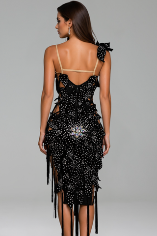 Crystal Leaf Fringe Asymmetric Dress