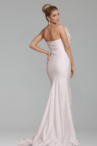 Feather Trim Slit Gown