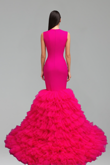 Beaded Ruffle Mermaid Evening Dress - LAROSABRIDE