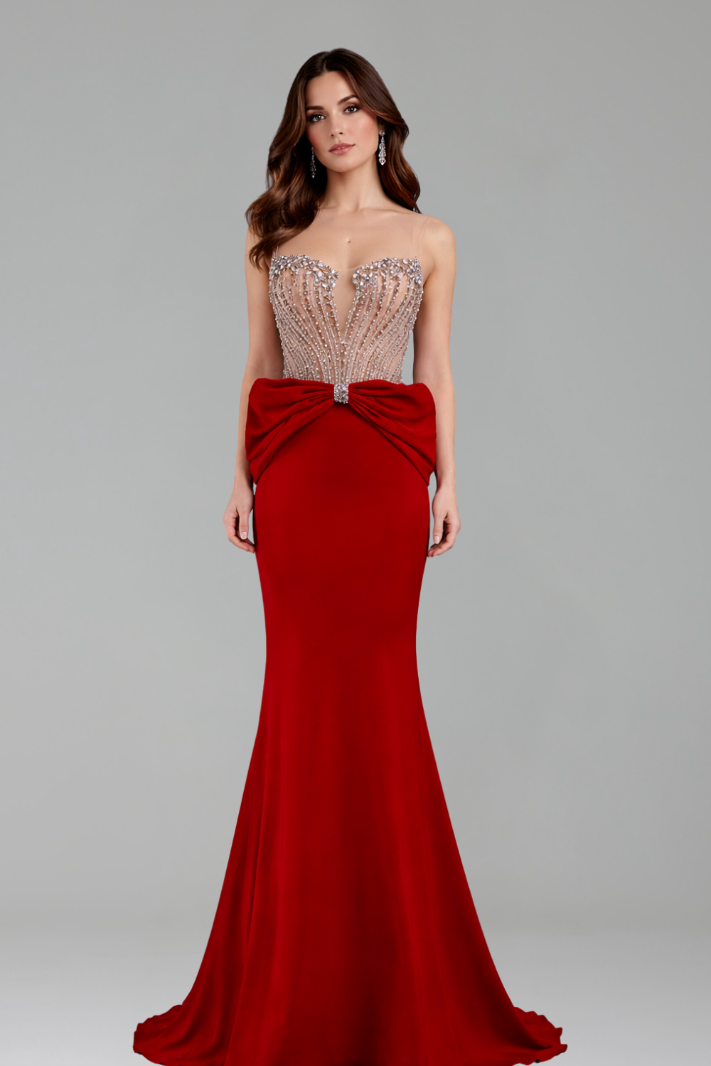 Crystal Beaded Bow Mermaid Gown - LAROSABRIDE