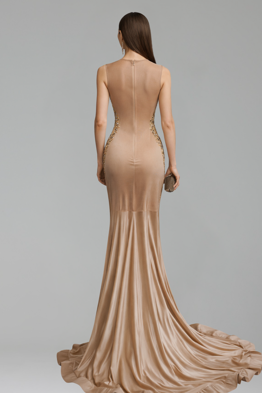 Beaded Illusion Draped Mermaid Gown - LAROSABRIDE