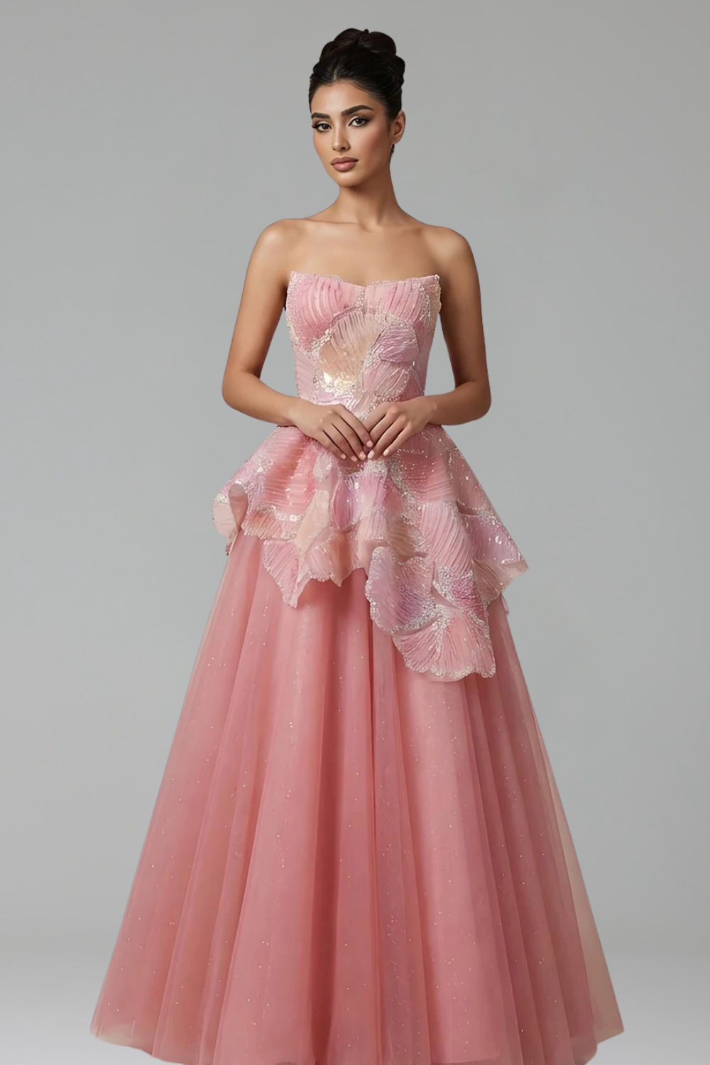 3D Floral Appliqu� Sparkly Tulle Dress - LAROSABRIDE