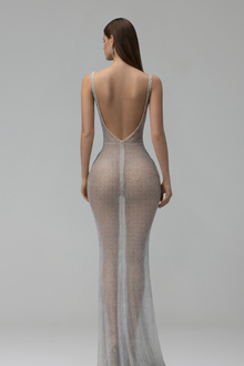 Sheer Embellished Mermaid Evening Gown - LAROSABRIDE