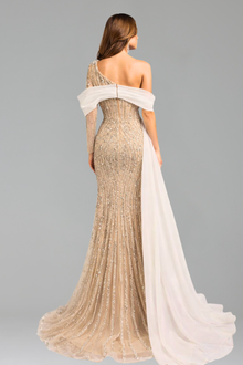 Pearl Beaded One Shoulder Dress - LAROSABRIDE