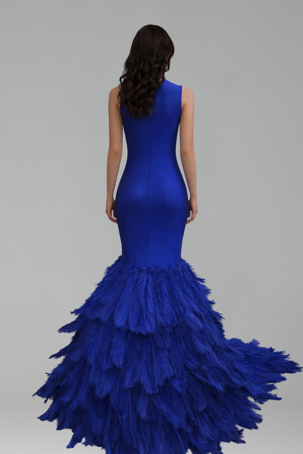 Beaded Feather Mermaid Evening Dress - LAROSABRIDE