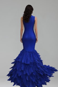 Beaded Feather Mermaid Evening Dress - LAROSABRIDE