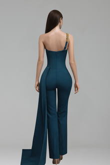 One Shoulder Draped Jumpsuit Gown - LAROSABRIDE