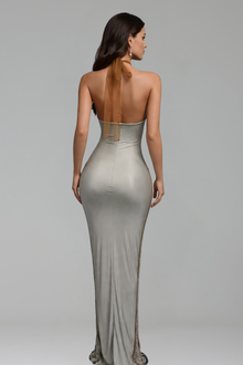 Halter Satin Back Evening Dress - LAROSABRIDE