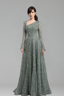 Turquoise Beaded A Line Evening Dress - LAROSABRIDE