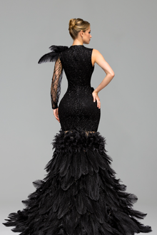 One-Shoulder Feathered Mermaid Gown - LAROSABRIDE