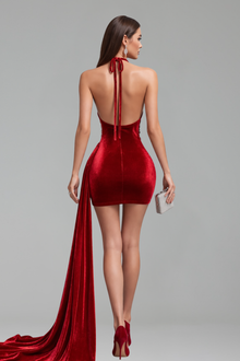 Beaded Corset Ruched Mini Dress Train - LAROSABRIDE