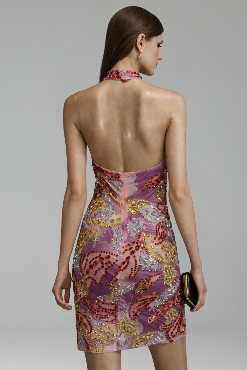 Embellished Halter Neck Mini Dress - LAROSABRIDE