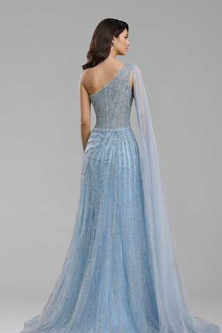 One Shoulder Beaded Evening Dress - LAROSABRIDE