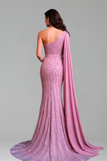 One-Shoulder Beaded Split Gown - LAROSABRIDE