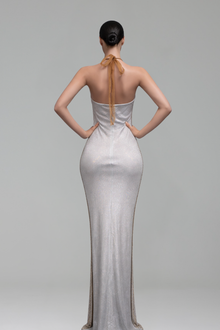 Beaded Halter Slim Evening Dress - LAROSABRIDE