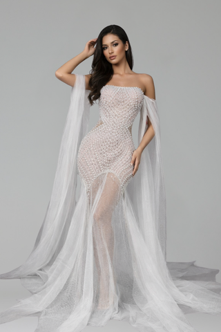 Strapless Crystal Gown with Train