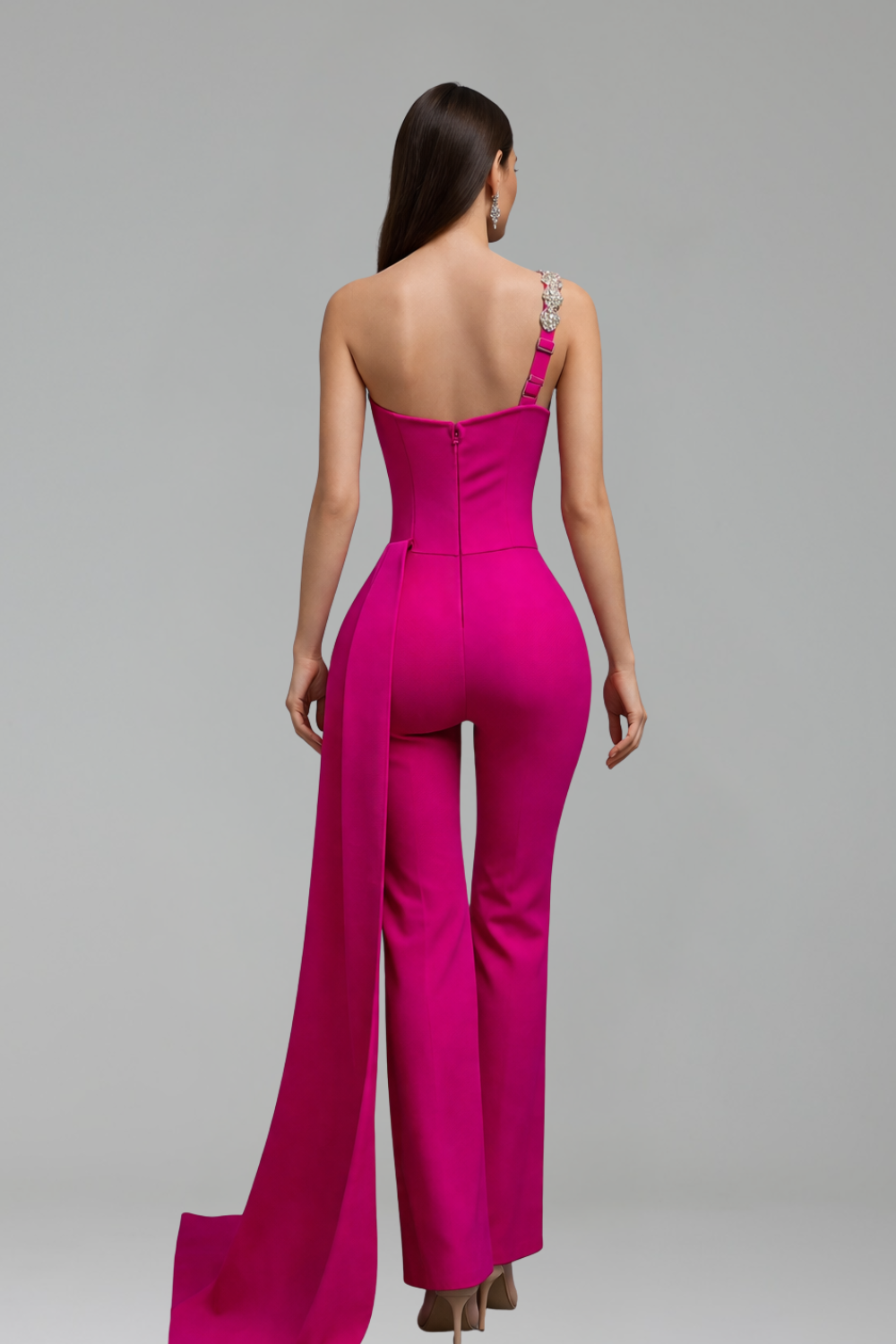 One Shoulder Draped Jumpsuit Gown - LAROSABRIDE