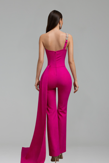 One Shoulder Draped Jumpsuit Gown - LAROSABRIDE