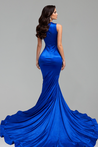 Beaded Illusion Mermaid Train Gown