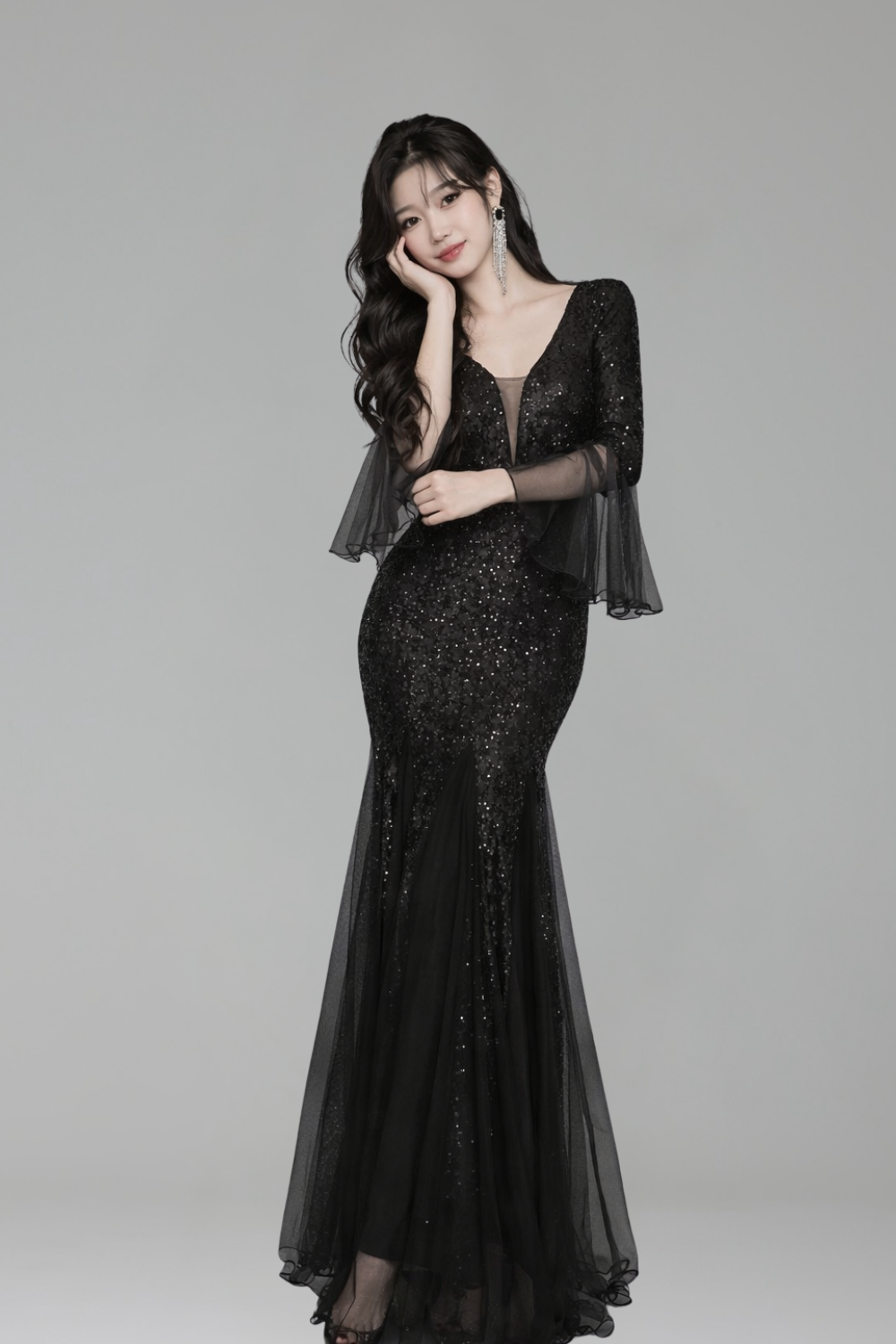 V-Neck Sequin Maxi Dress-Larosabride