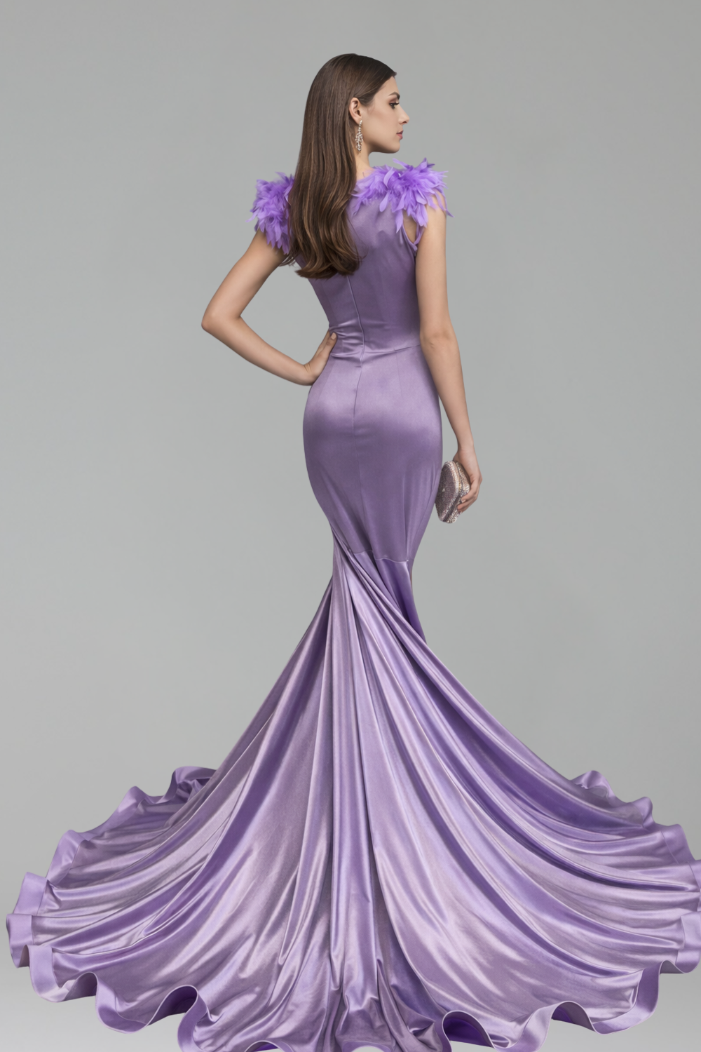 Feathered Beaded Mermaid Gown - LAROSABRIDE