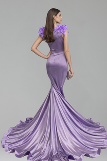 Feathered Beaded Mermaid Gown - LAROSABRIDE
