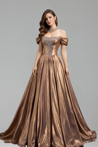 Crystal Beaded A Line Evening Dress - LAROSABRIDE