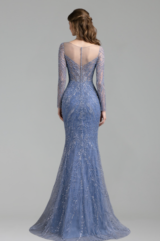 Pearl Beaded Mermaid Evening Dress - LAROSABRIDE