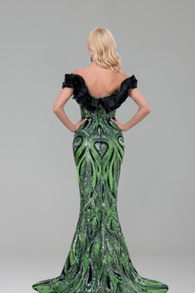 Off Shoulder Ruffle Beaded Mermaid Gown - LAROSABRIDE