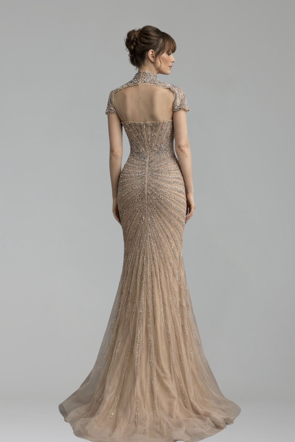Beaded High Neck Mermaid Dress - LAROSABRIDE
