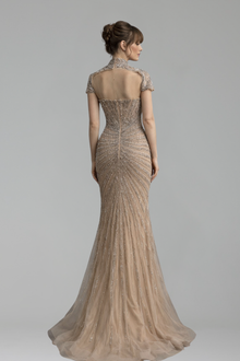 Beaded High Neck Mermaid Dress - LAROSABRIDE