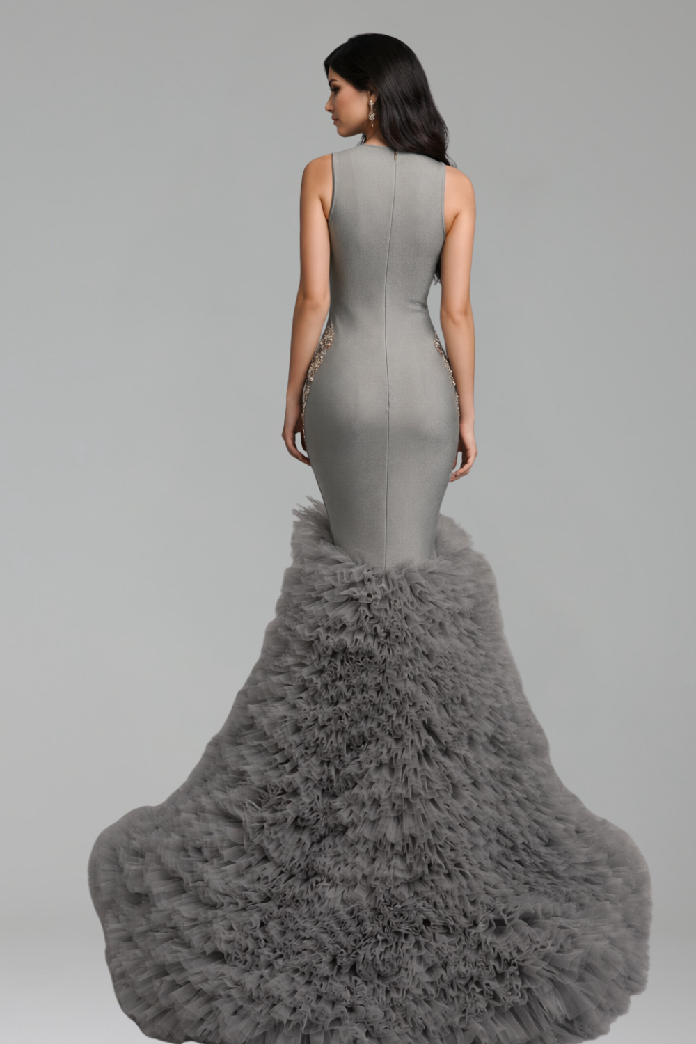 Beaded Ruffle Mermaid Evening Dress - LAROSABRIDE