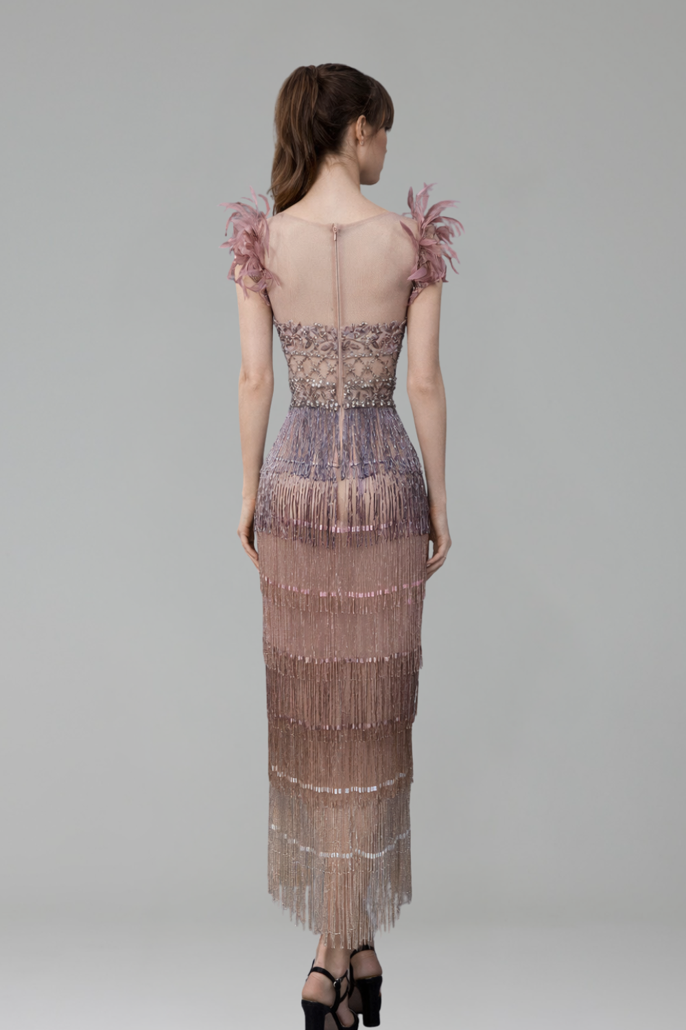 Feather Tassel Beaded Evening Dress - LAROSABRIDE
