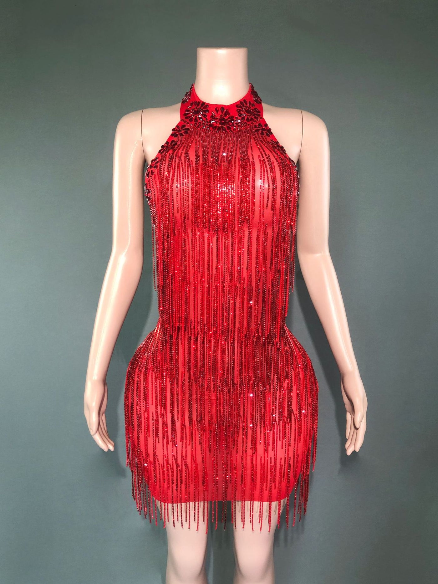 Sheer Illusion Beaded Mini Dress-Larosabride